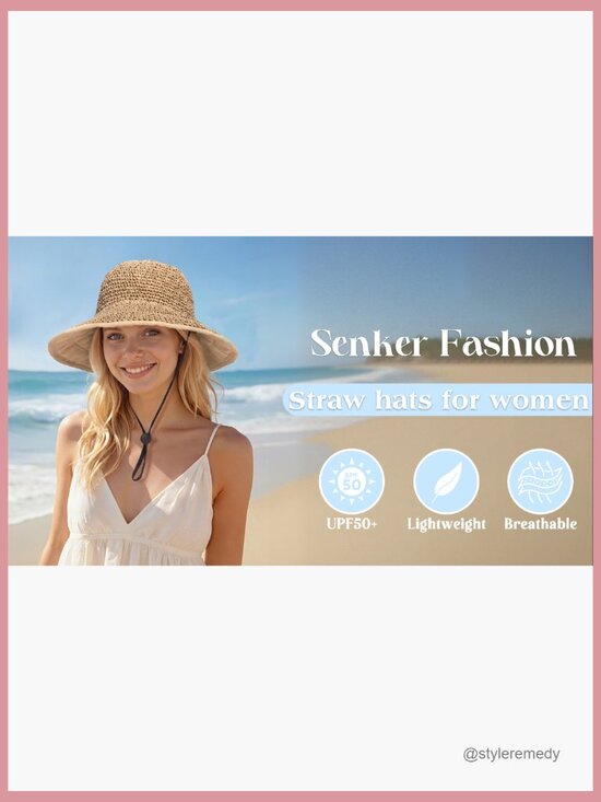 Wide Brim Straw Bucket Hat with UPF 50+ Sun Protection Foldable main image 6